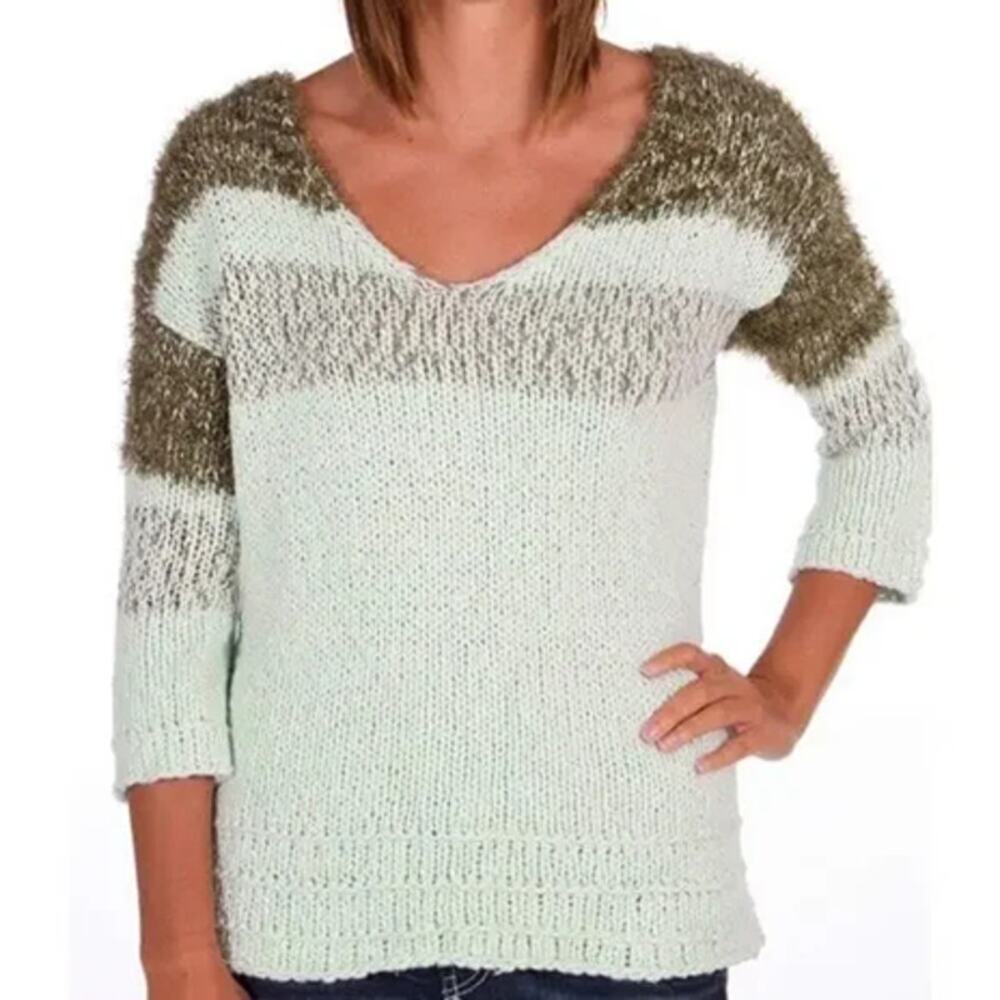 BKE V-Neck 3/4 Sleeve Sweater Glacier Colorblock Multi Size L NWT